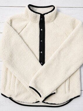 NWT SONOMA Sherpa Pullover Women’s XS Cream Teddy Fleece Cozy Minimalist